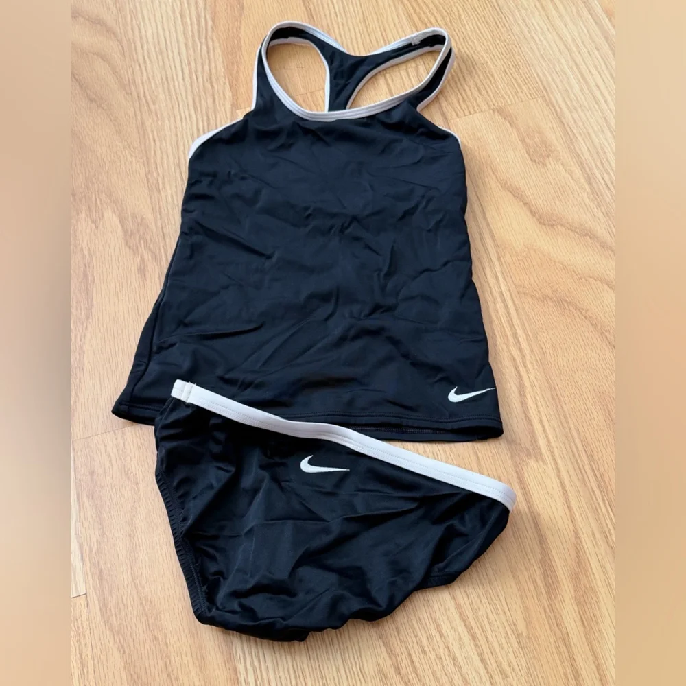 Nike Black Swim Top with White Swoosh and Trim